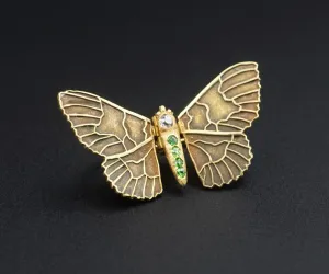 Antique French 18k Yellow Gold Diamond Butterfly Pin Brooch 1.1" OG397