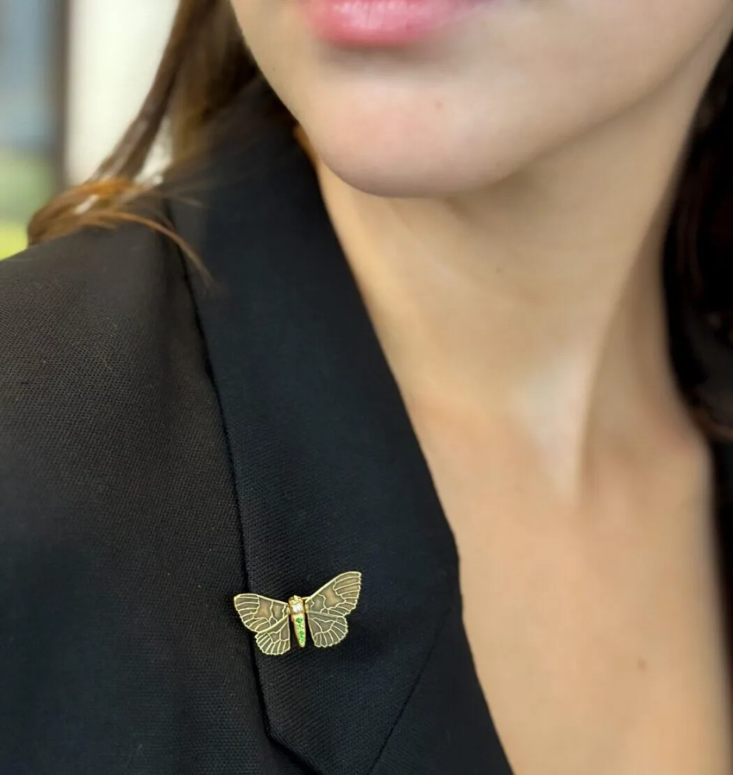 Antique French 18k Yellow Gold Diamond Butterfly Pin Brooch 1.1" OG397