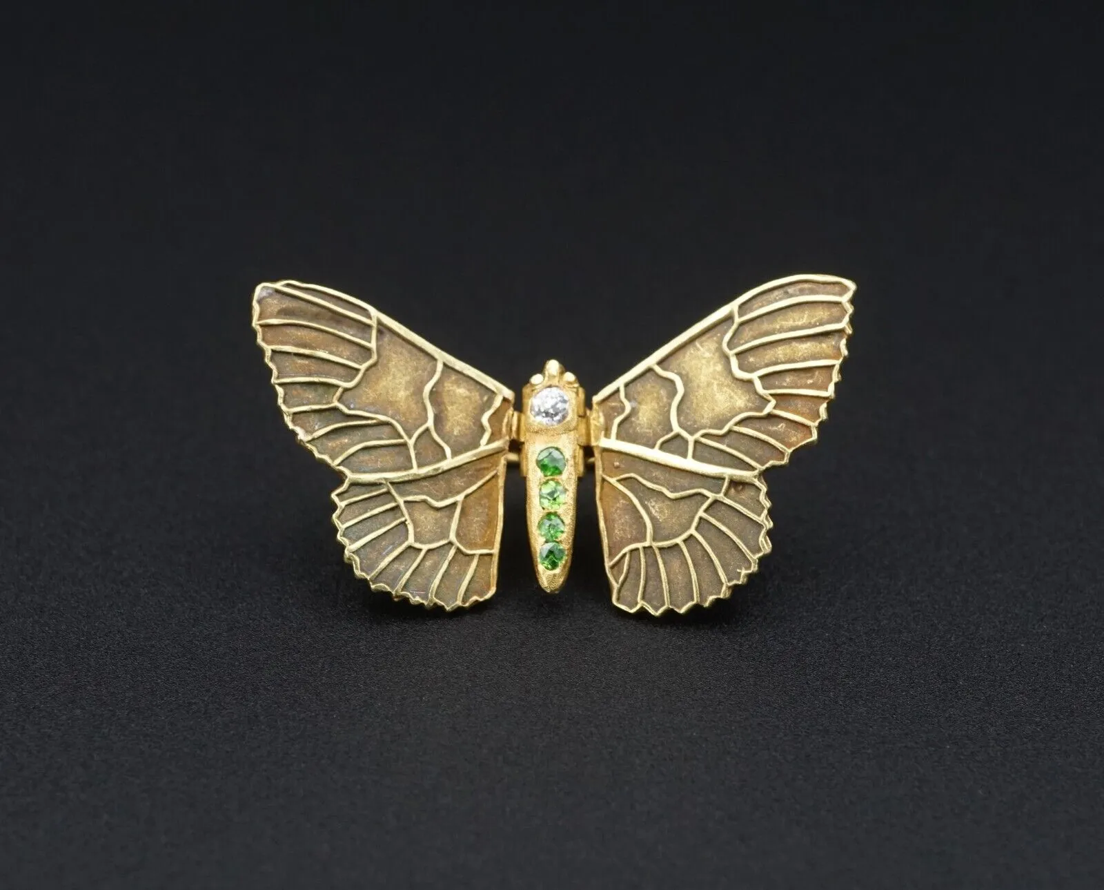 Antique French 18k Yellow Gold Diamond Butterfly Pin Brooch 1.1" OG397