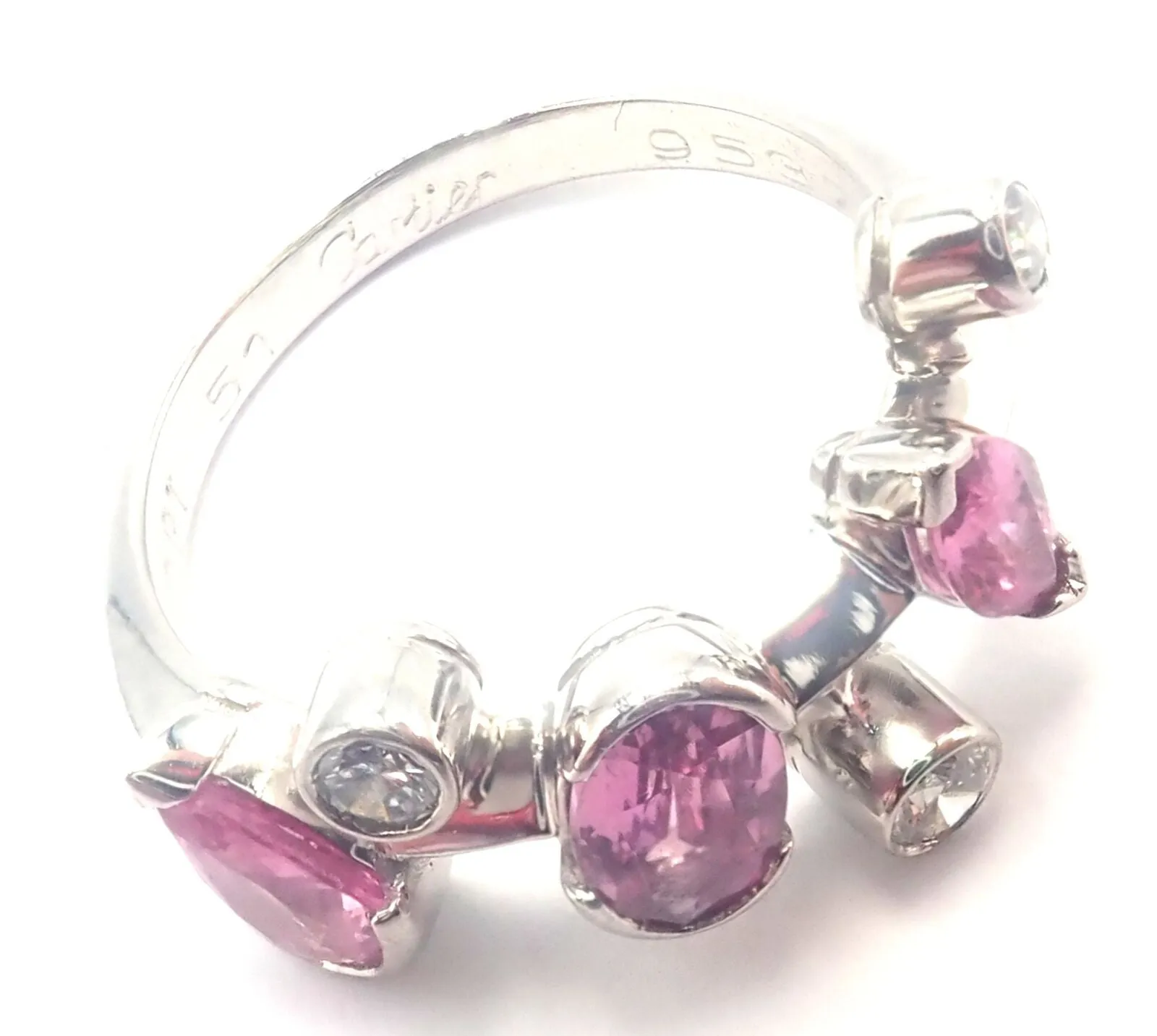 Authentic! Cartier Meli Melo Platinum Diamond Pink Sapphire Band Ring Cert.