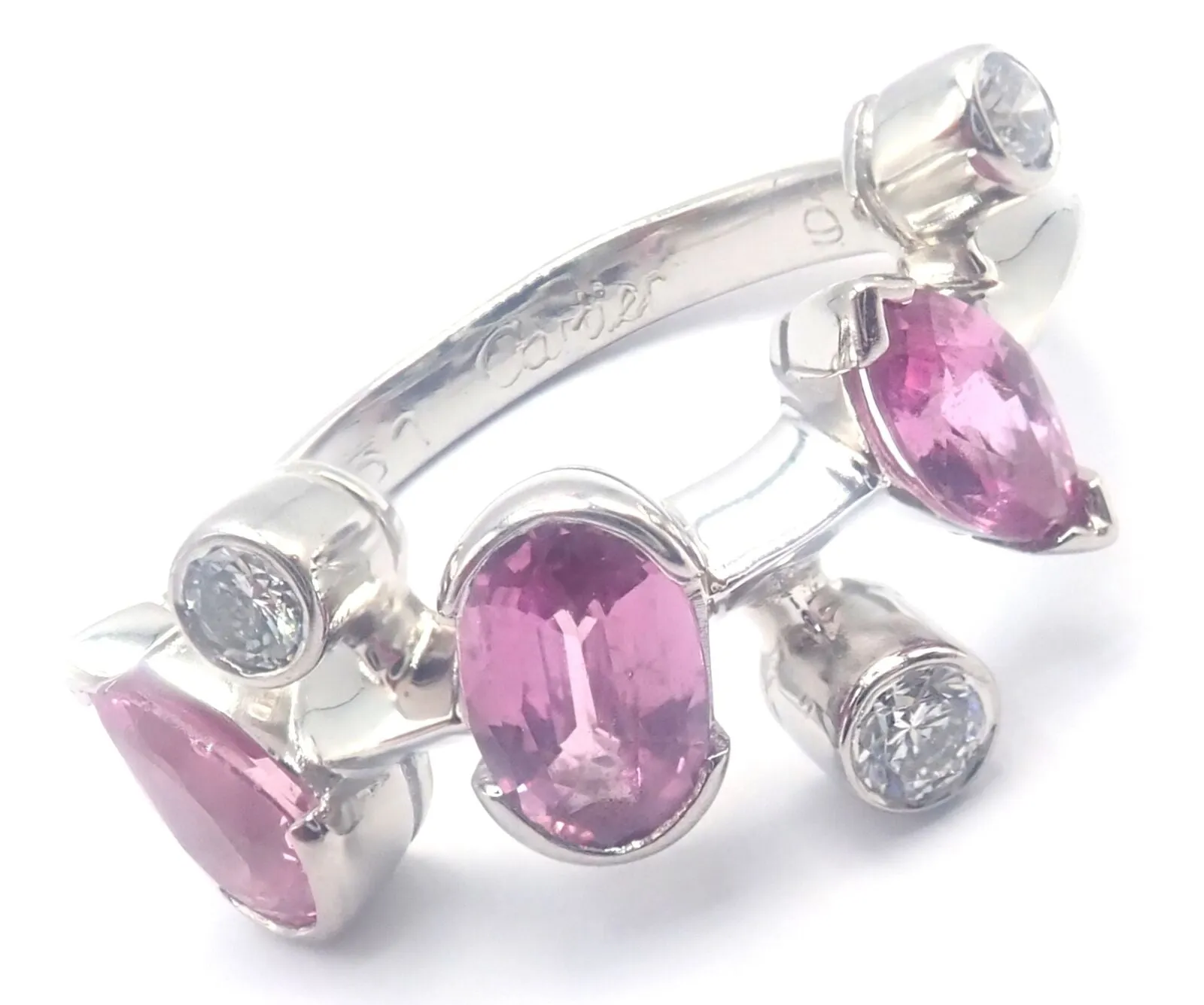 Authentic! Cartier Meli Melo Platinum Diamond Pink Sapphire Band Ring Cert.