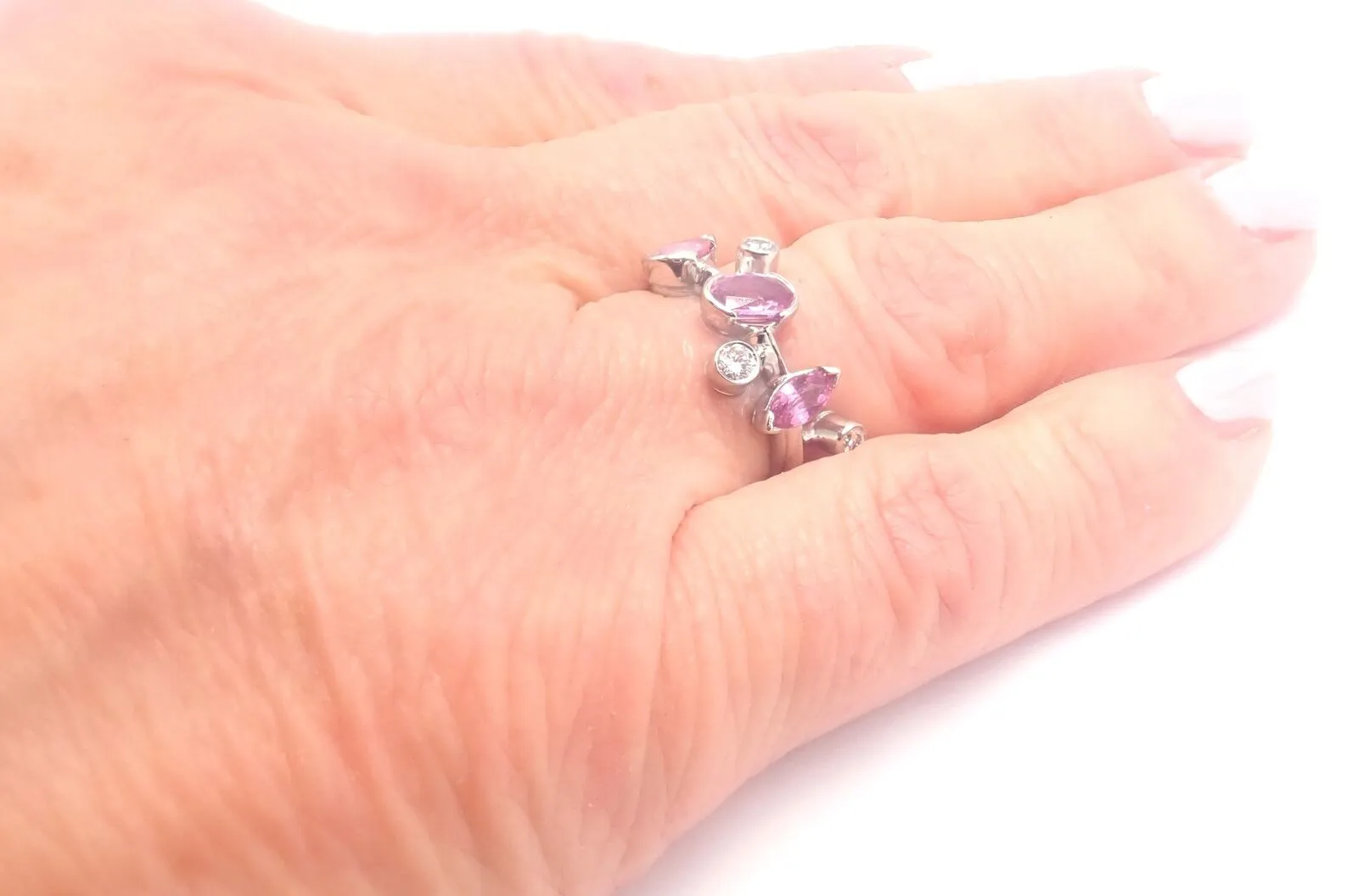 Authentic! Cartier Meli Melo Platinum Diamond Pink Sapphire Band Ring Cert.