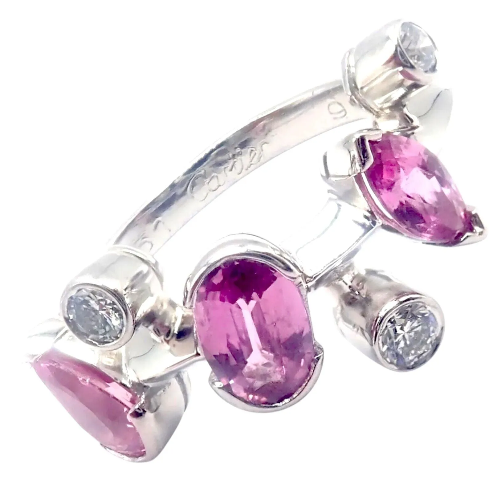 Authentic! Cartier Meli Melo Platinum Diamond Pink Sapphire Band Ring Cert.