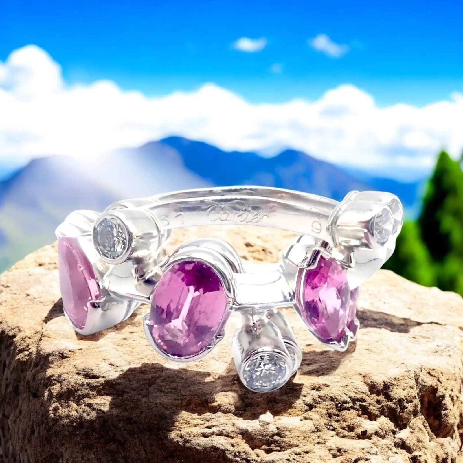 Authentic! Cartier Meli Melo Platinum Diamond Pink Sapphire Band Ring Cert.