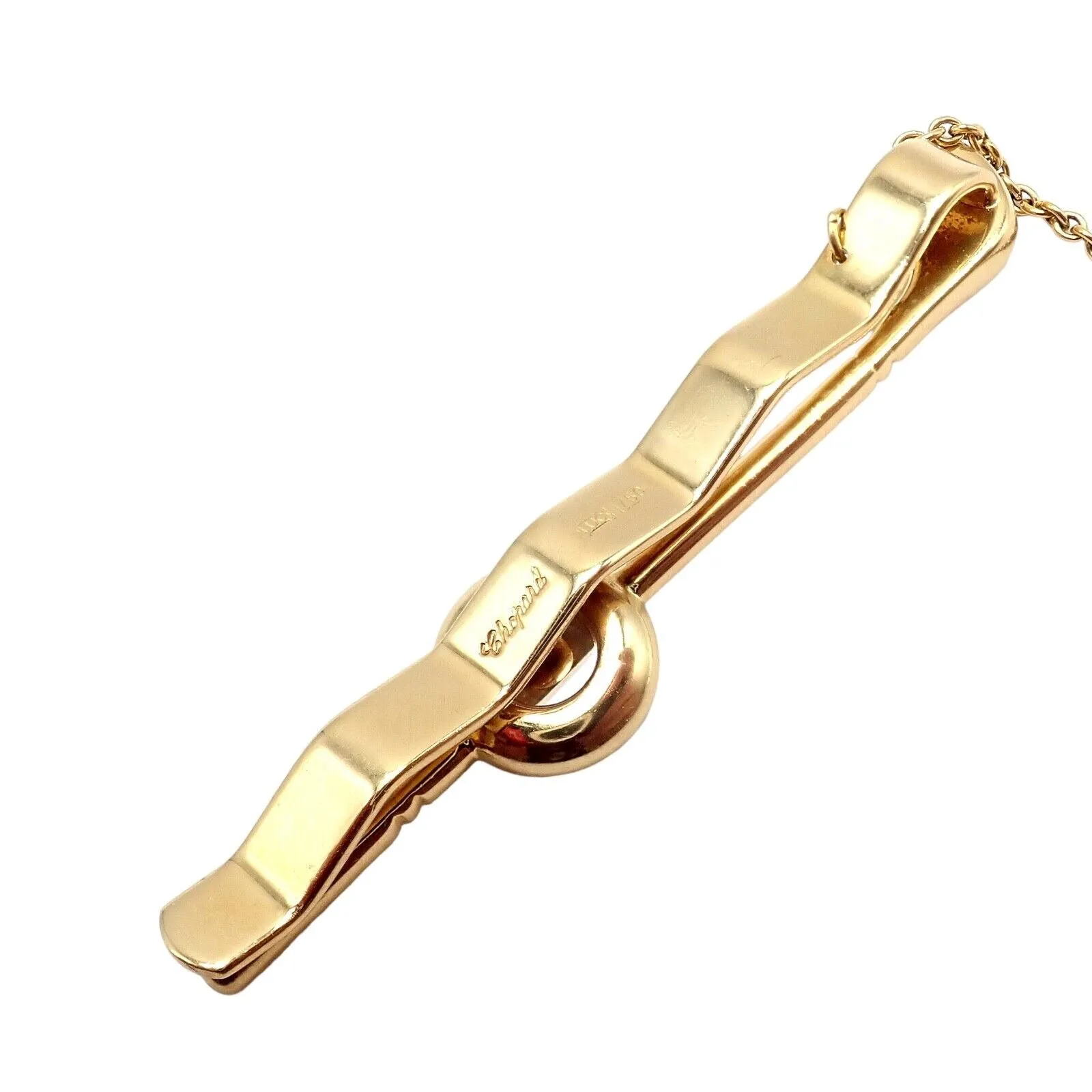 Authentic! Chopard 18k Yellow Gold Happy Diamond Golf Club Tie Clip