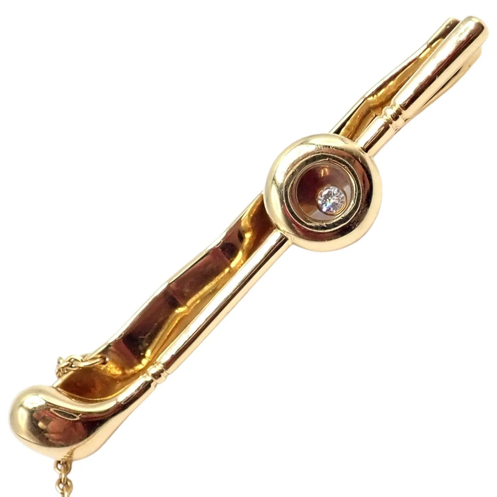 Authentic! Chopard 18k Yellow Gold Happy Diamond Golf Club Tie Clip
