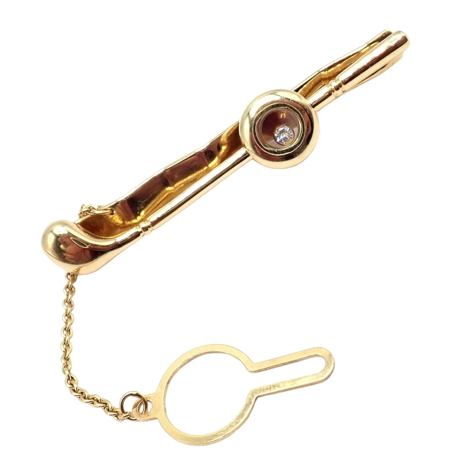 Authentic! Chopard 18k Yellow Gold Happy Diamond Golf Club Tie Clip