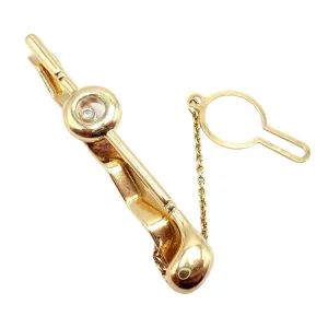Authentic! Chopard 18k Yellow Gold Happy Diamond Golf Club Tie Clip