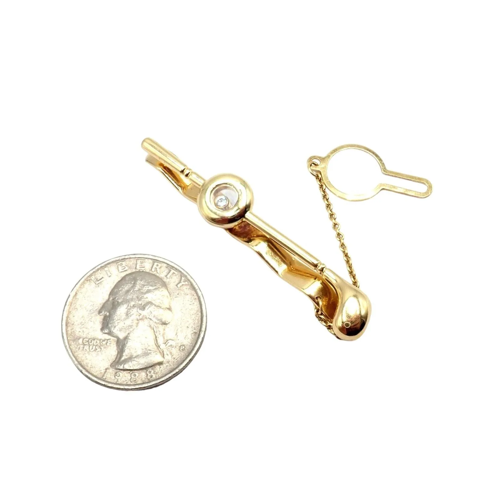 Authentic! Chopard 18k Yellow Gold Happy Diamond Golf Club Tie Clip
