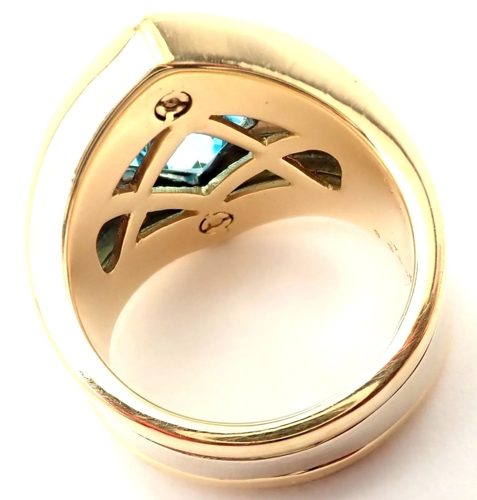 Authentic! Marina B 18k Yellow And White Gold Large Blue Topaz Ring