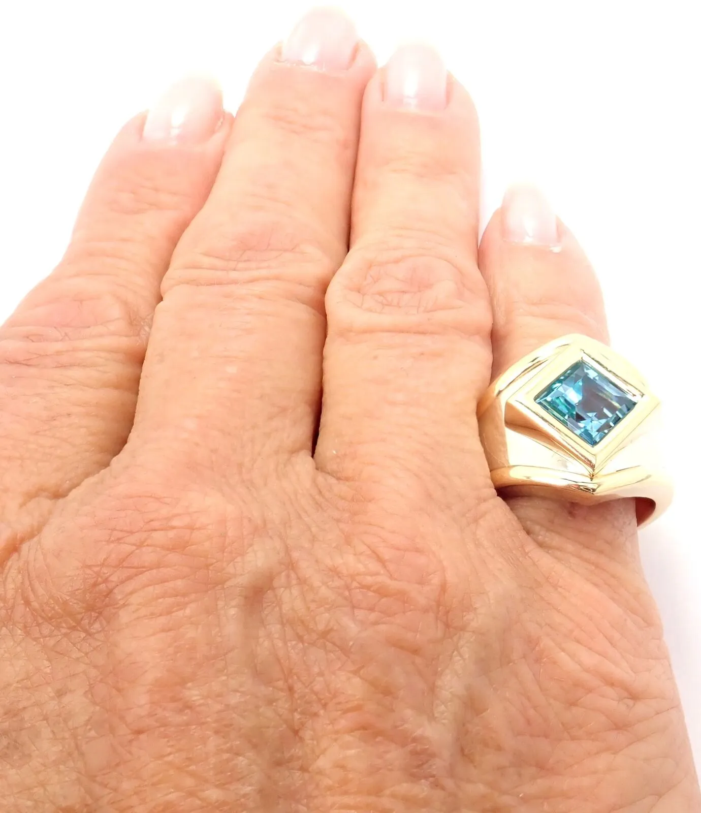Authentic! Marina B 18k Yellow And White Gold Large Blue Topaz Ring