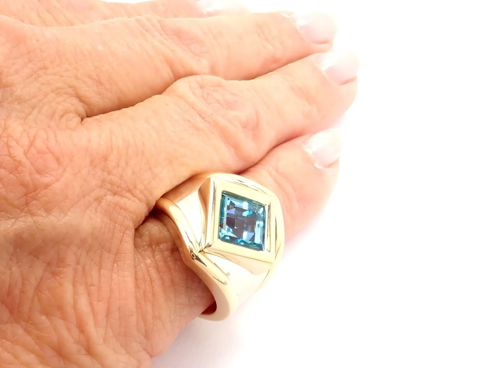 Authentic! Marina B 18k Yellow And White Gold Large Blue Topaz Ring