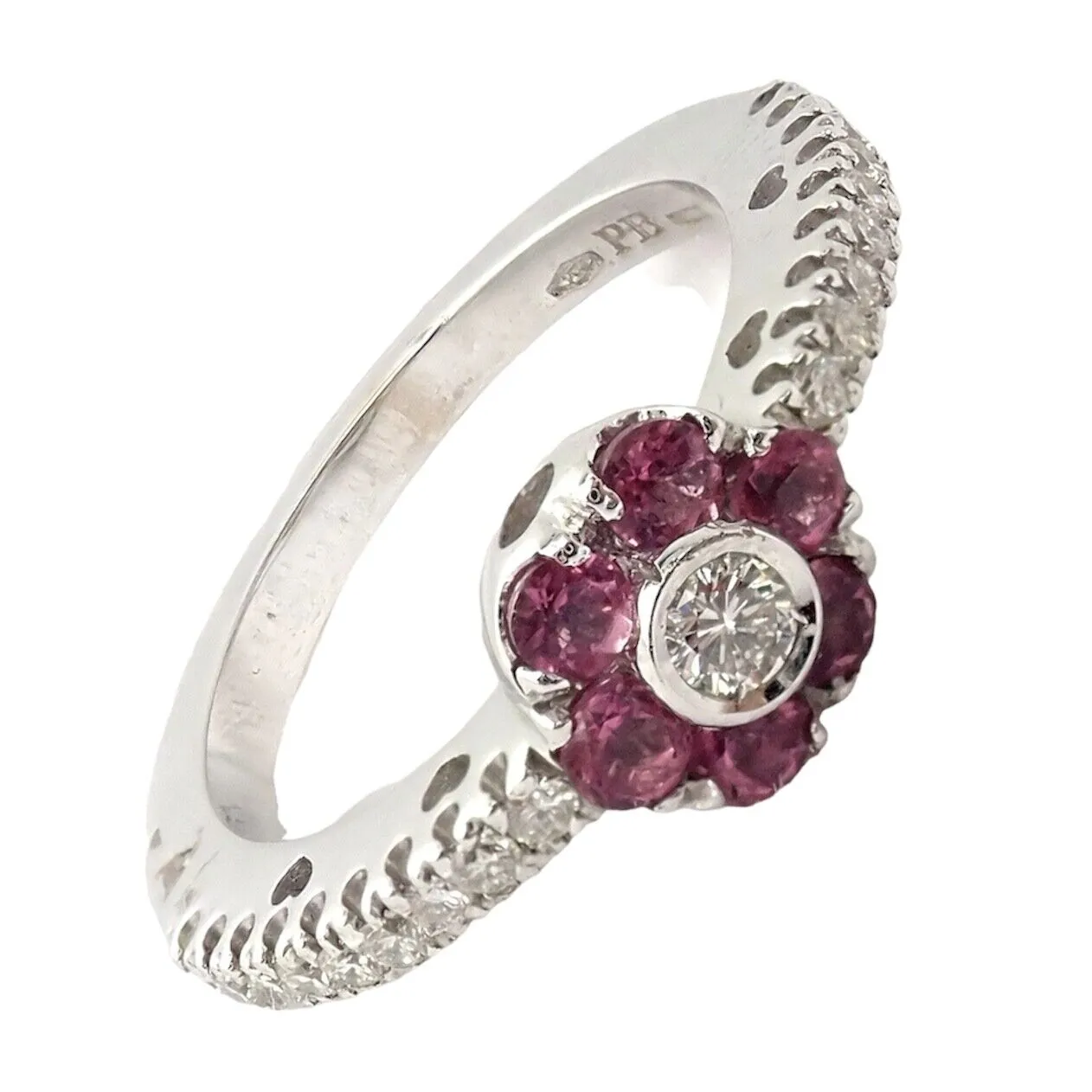 Authentic! Pasquale Bruni 18k White Gold Diamond Pink Sapphire Flower Fiori Ring