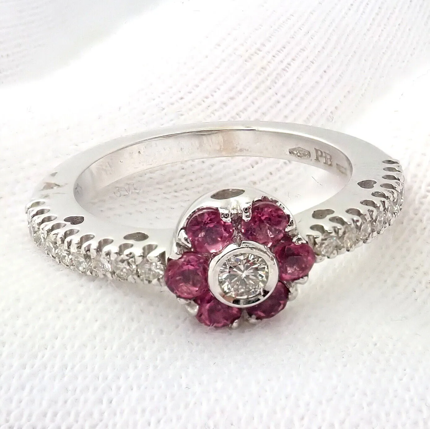 Authentic! Pasquale Bruni 18k White Gold Diamond Pink Sapphire Flower Fiori Ring