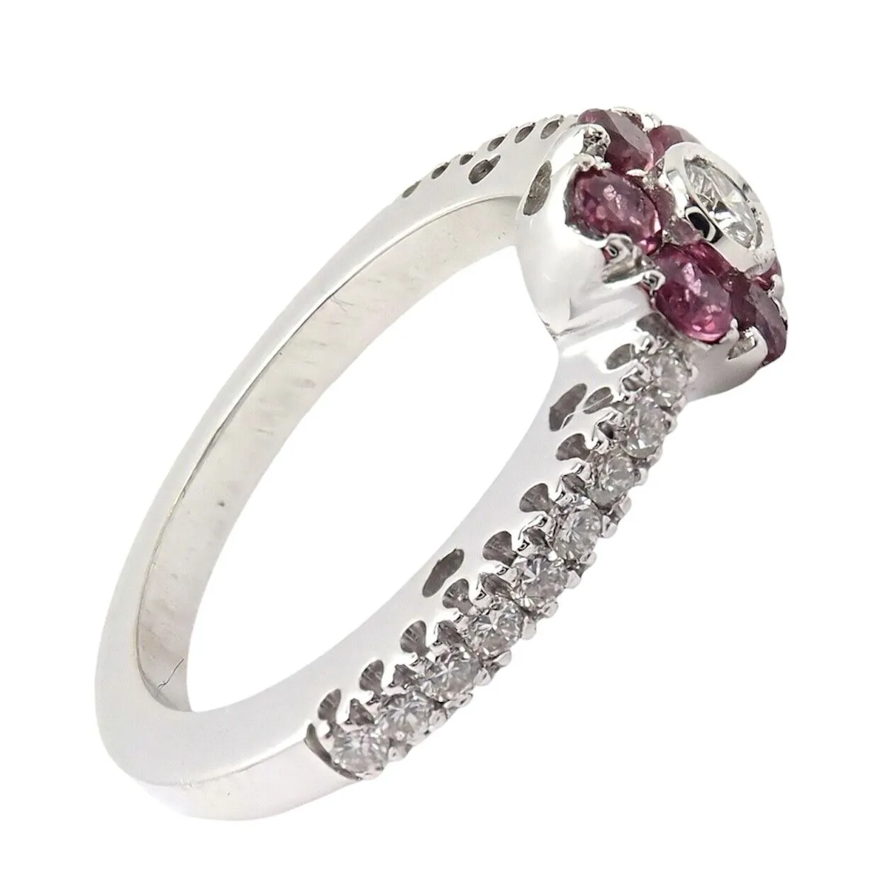 Authentic! Pasquale Bruni 18k White Gold Diamond Pink Sapphire Flower Fiori Ring