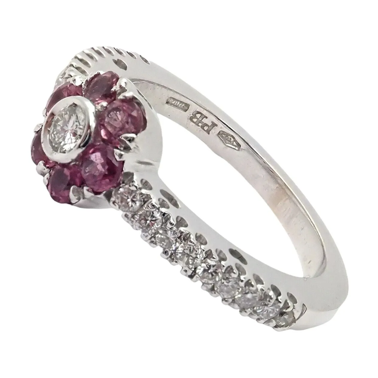 Authentic! Pasquale Bruni 18k White Gold Diamond Pink Sapphire Flower Fiori Ring