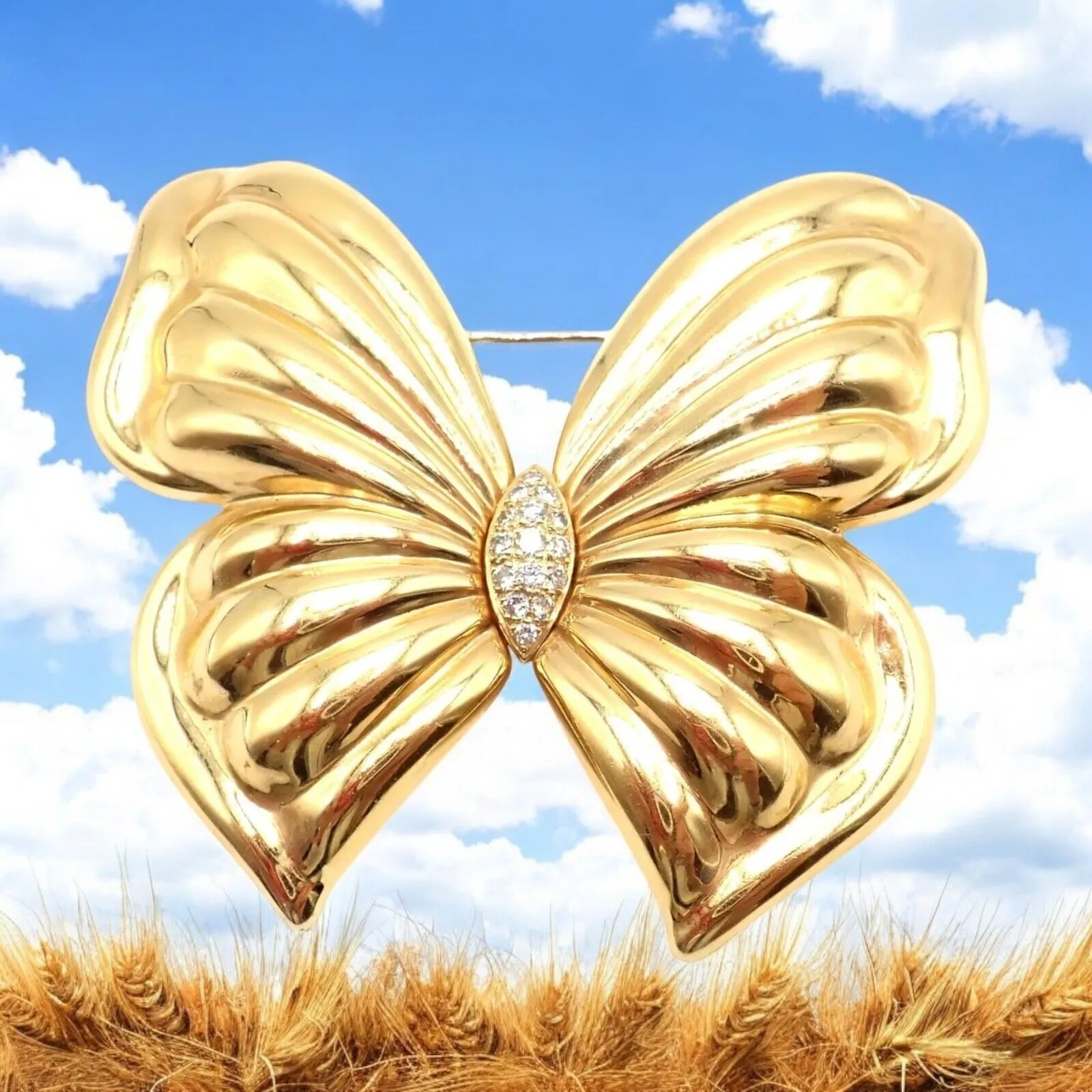 Authentic! Van Cleef & Arpels 18k Yellow Gold Extra Large Butterfly Pin Brooch