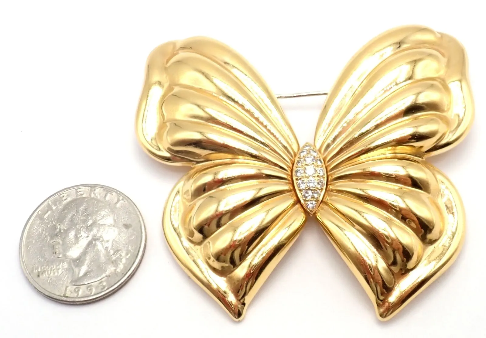 Authentic! Van Cleef & Arpels 18k Yellow Gold Extra Large Butterfly Pin Brooch