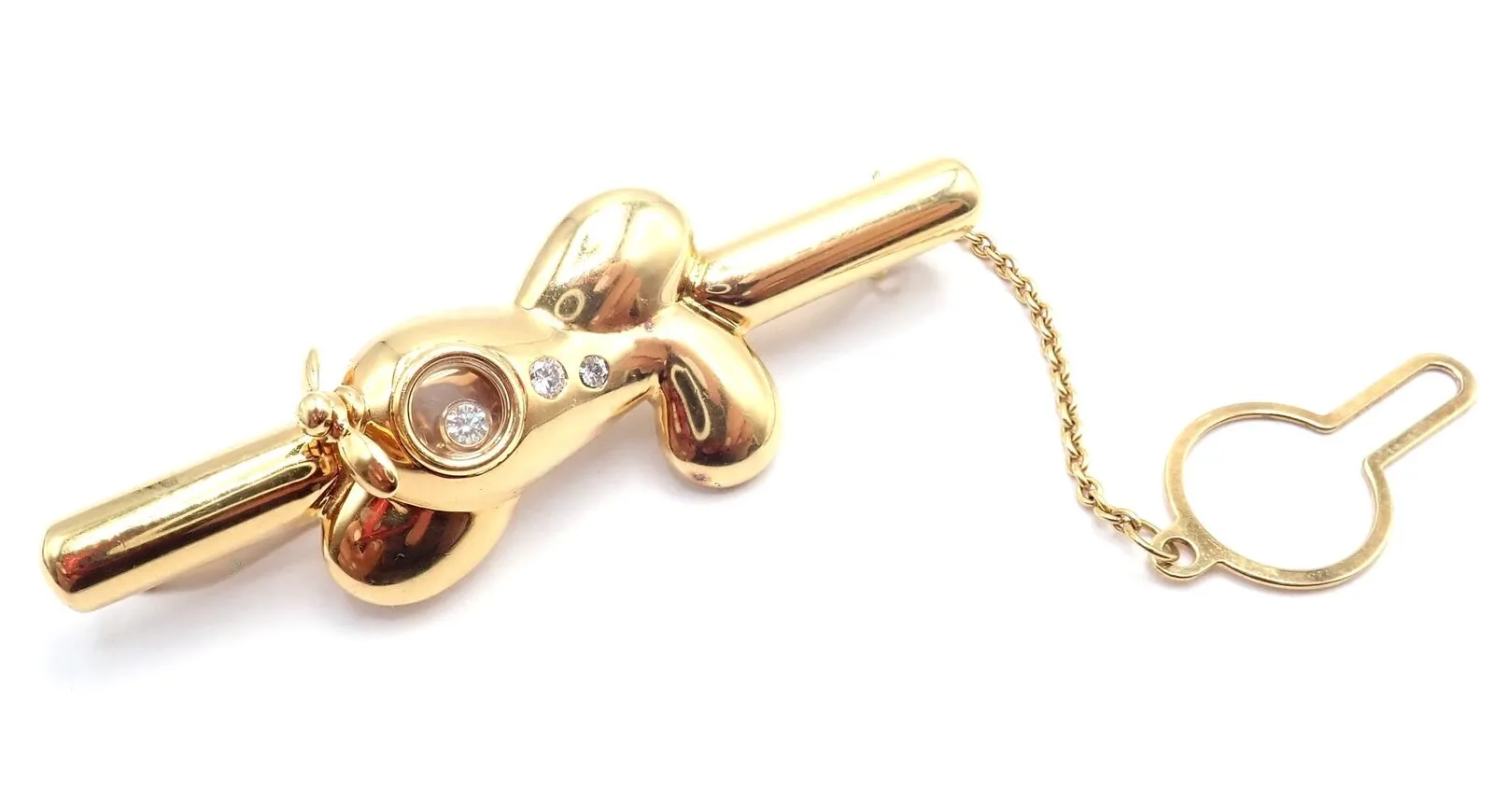 Authentic! Vintage Chopard 18k Yellow Gold Happy Diamond Airplane Tie Clip Clasp