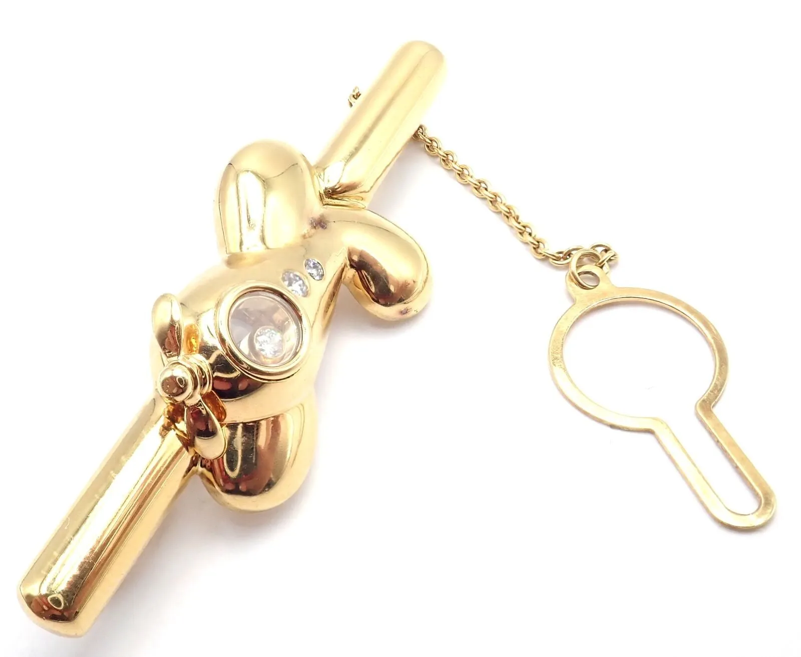 Authentic! Vintage Chopard 18k Yellow Gold Happy Diamond Airplane Tie Clip Clasp