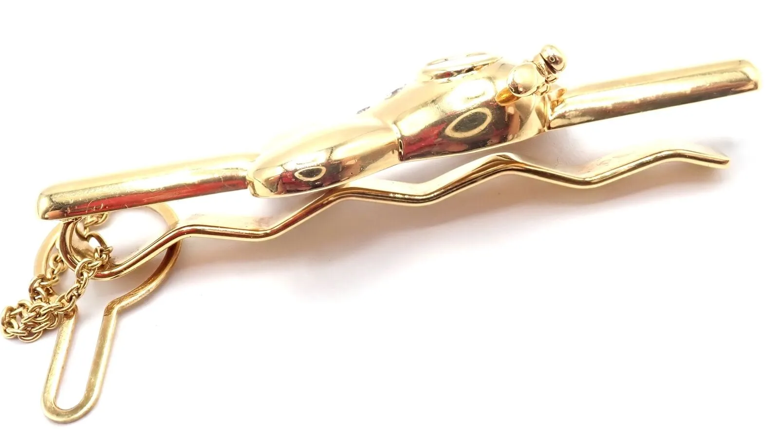 Authentic! Vintage Chopard 18k Yellow Gold Happy Diamond Airplane Tie Clip Clasp