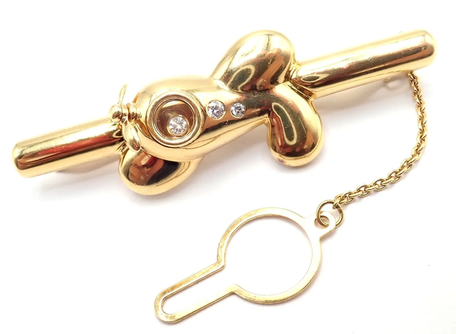 Authentic! Vintage Chopard 18k Yellow Gold Happy Diamond Airplane Tie Clip Clasp
