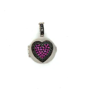 Award-Winning Pav Pink Sapphire | Black Diamond Love Locket Charm Large 18kt White