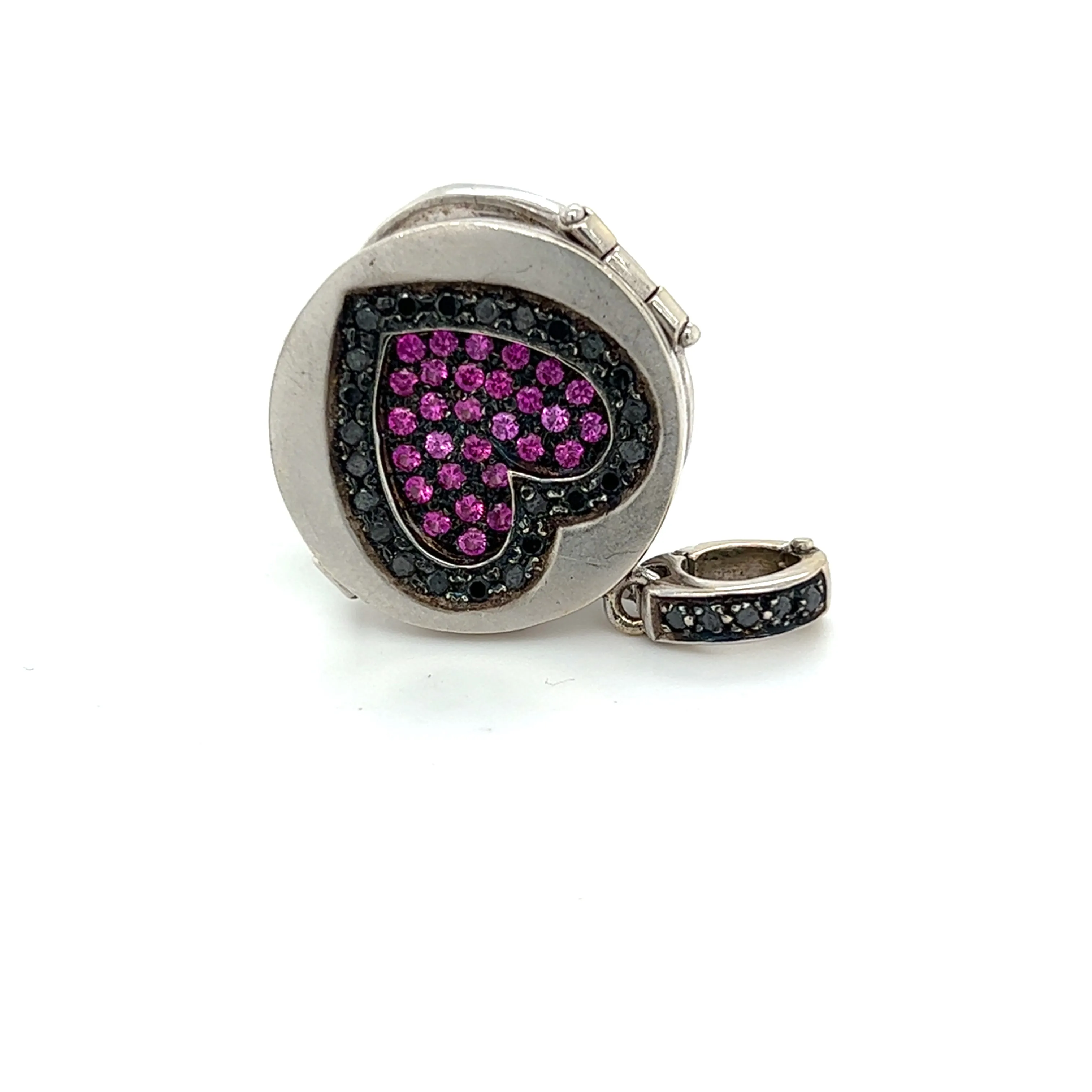 Award-Winning Pav Pink Sapphire | Black Diamond Love Locket Charm Large 18kt White