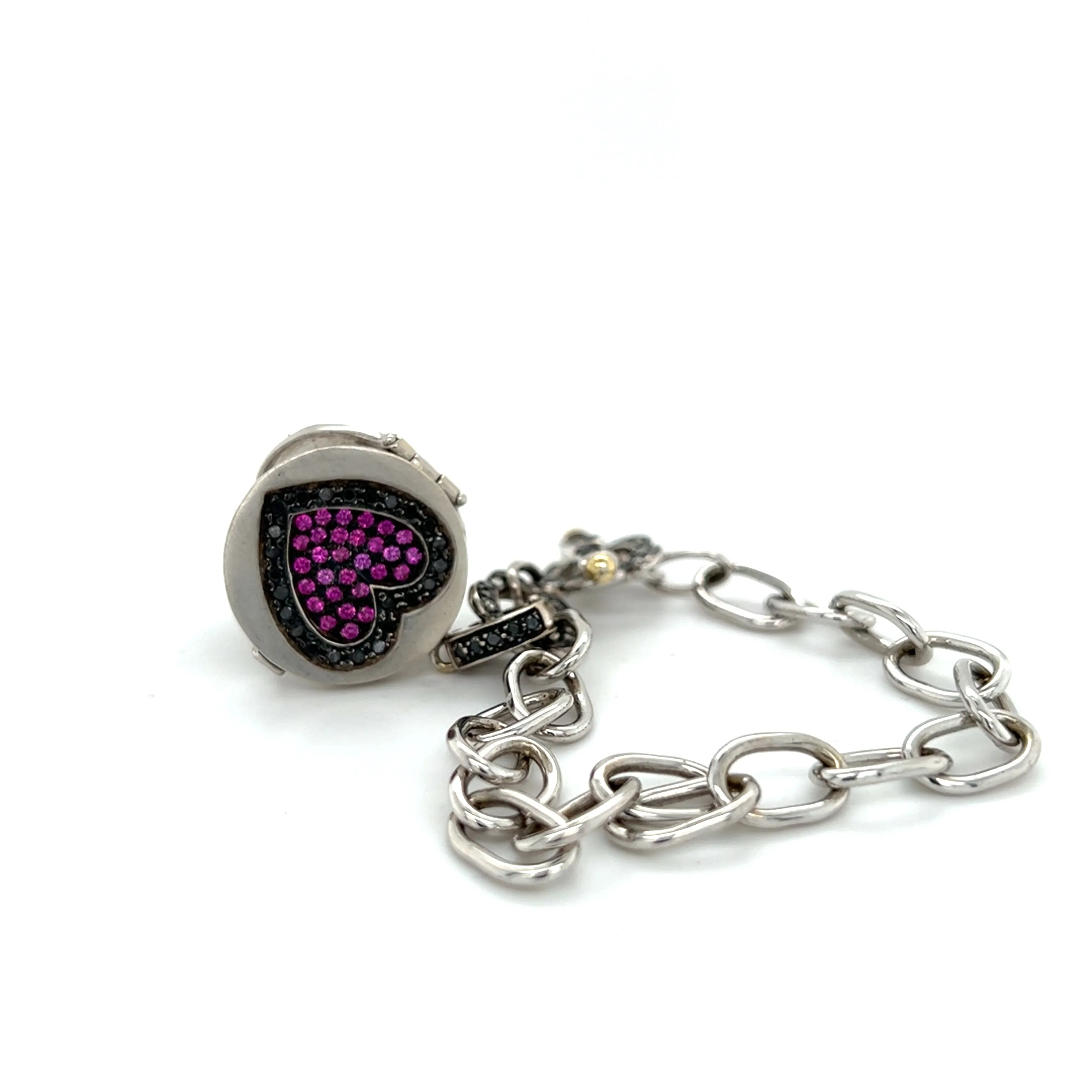 Award-Winning Pav Pink Sapphire | Black Diamond Love Locket Charm Large 18kt White