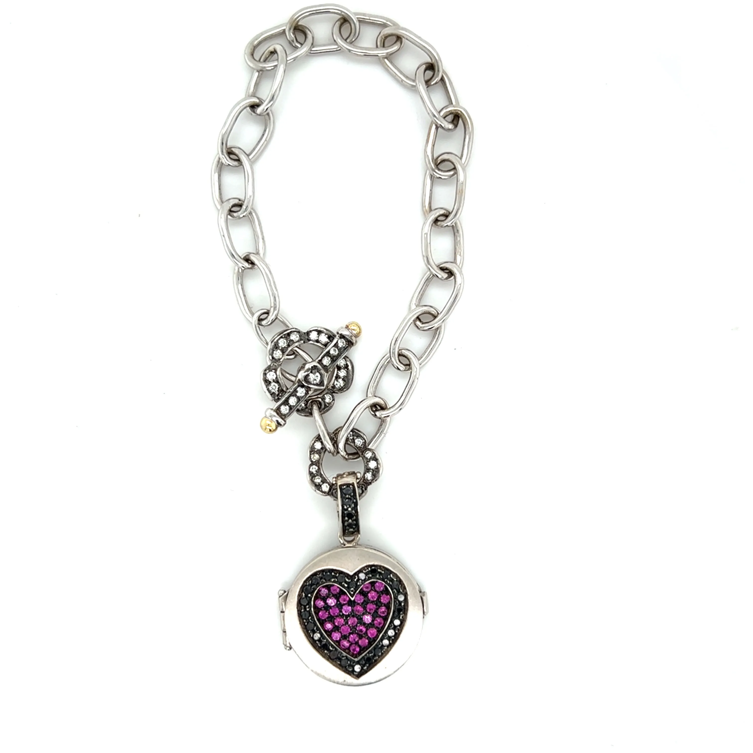 Award-Winning Pav Pink Sapphire | Black Diamond Love Locket Charm Large 18kt White