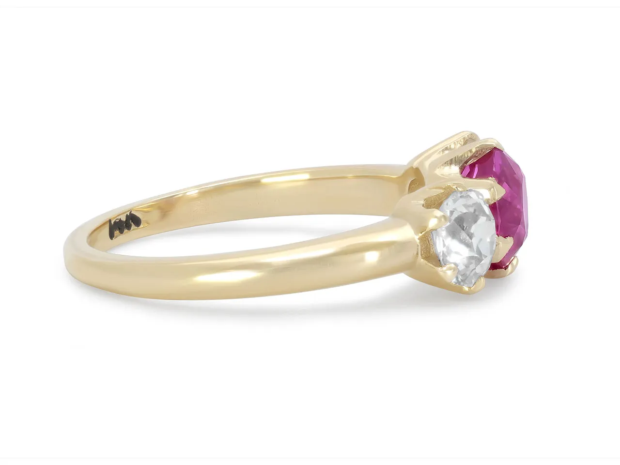 Beladora 'Bespoke' Three Stone Pink Sapphire and Diamond Ring in 14K Gold