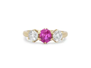 Beladora 'Bespoke' Three Stone Pink Sapphire and Diamond Ring in 14K Gold