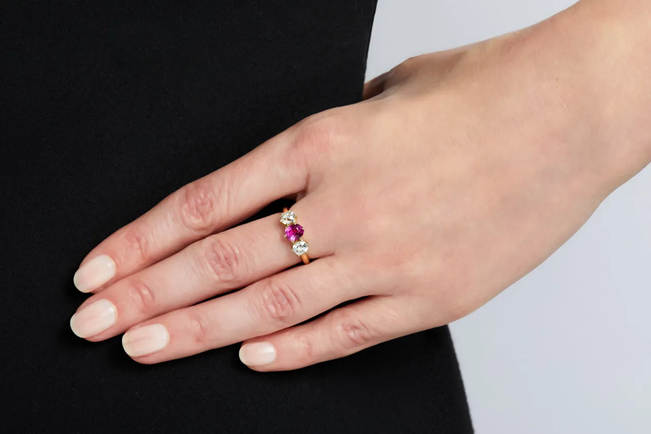 Beladora 'Bespoke' Three Stone Pink Sapphire and Diamond Ring in 14K Gold