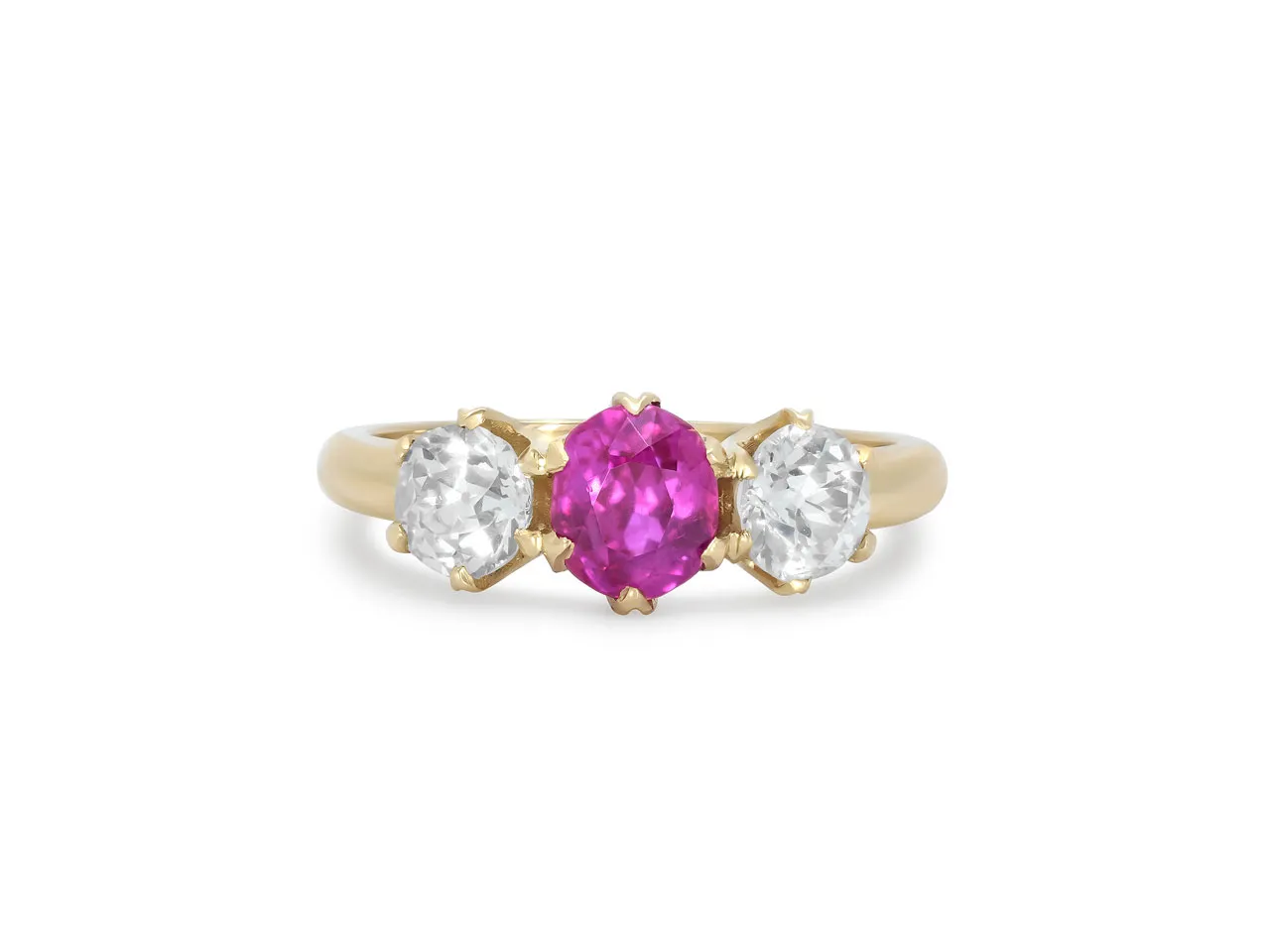 Beladora 'Bespoke' Three Stone Pink Sapphire and Diamond Ring in 14K Gold