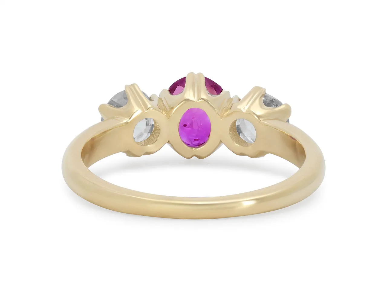 Beladora 'Bespoke' Three Stone Pink Sapphire and Diamond Ring in 14K Gold