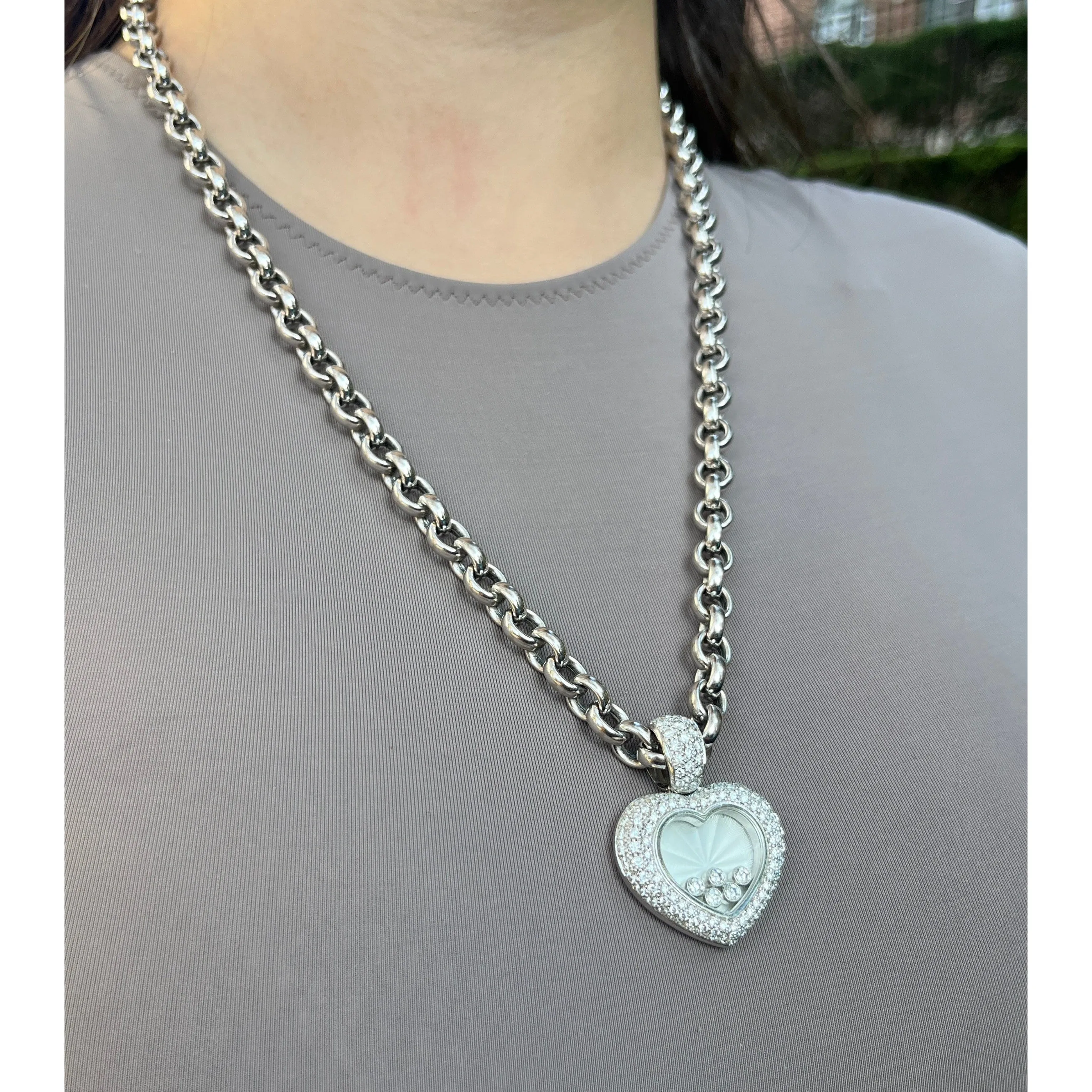 Chopard Happy Diamond 18Kt White Gold Heart Shape Pendant Necklace with Pouch & Papers