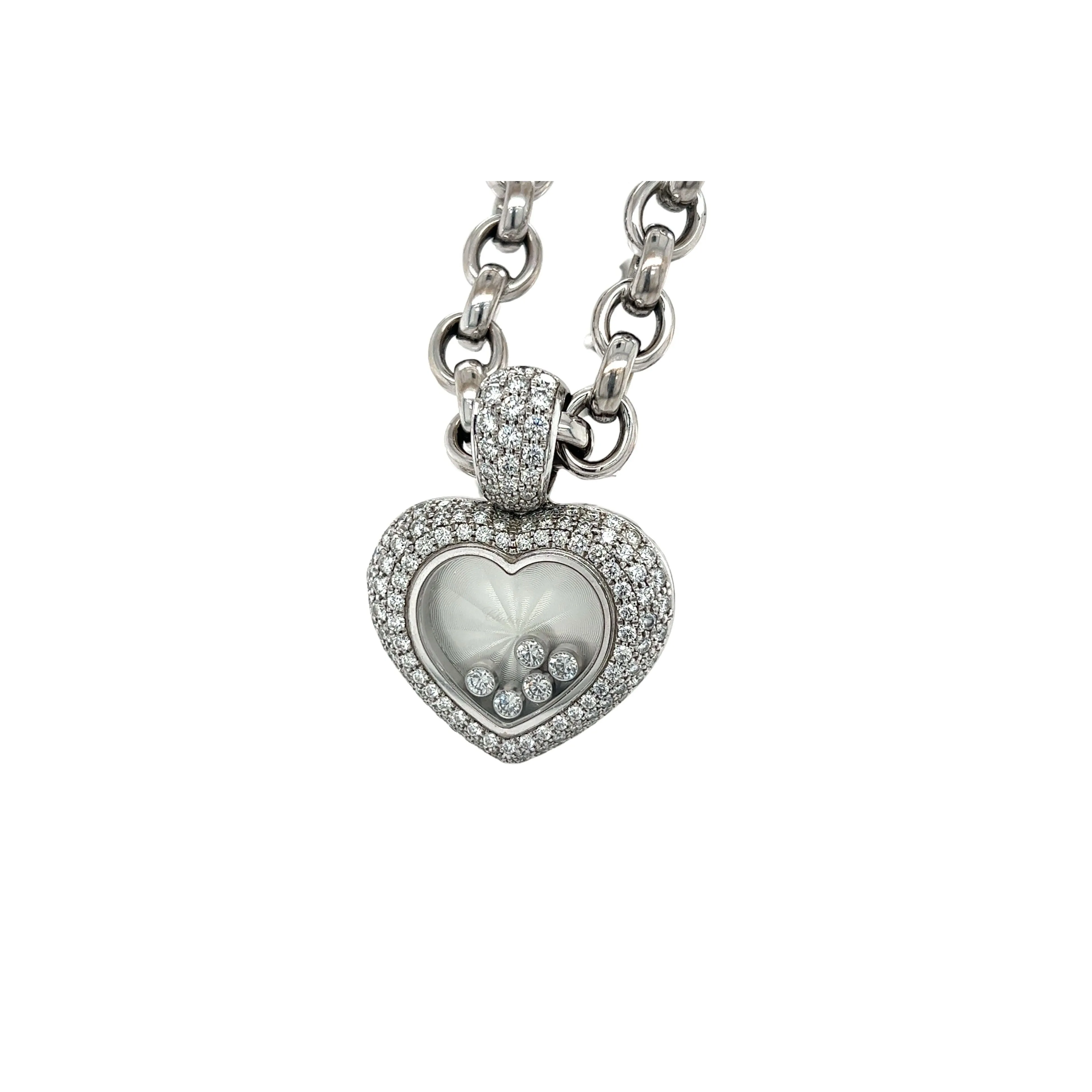 Chopard Happy Diamond 18Kt White Gold Heart Shape Pendant Necklace with Pouch & Papers