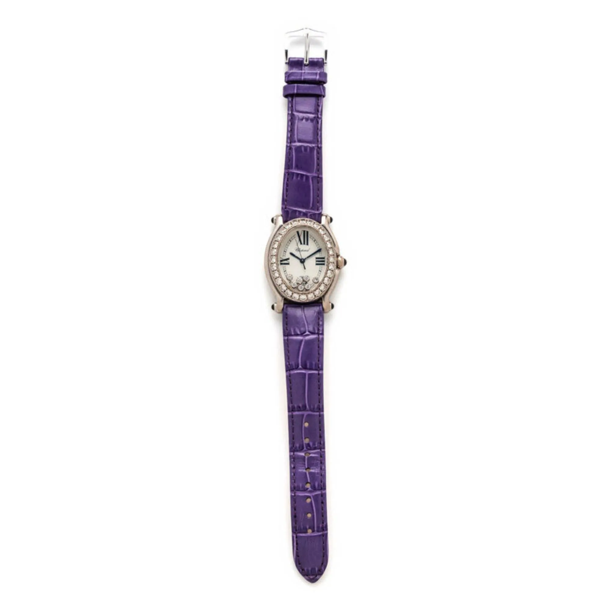 Chopard Happy Sport Floating Diamond & Diamond Bezel Purple Leather Strap Watch