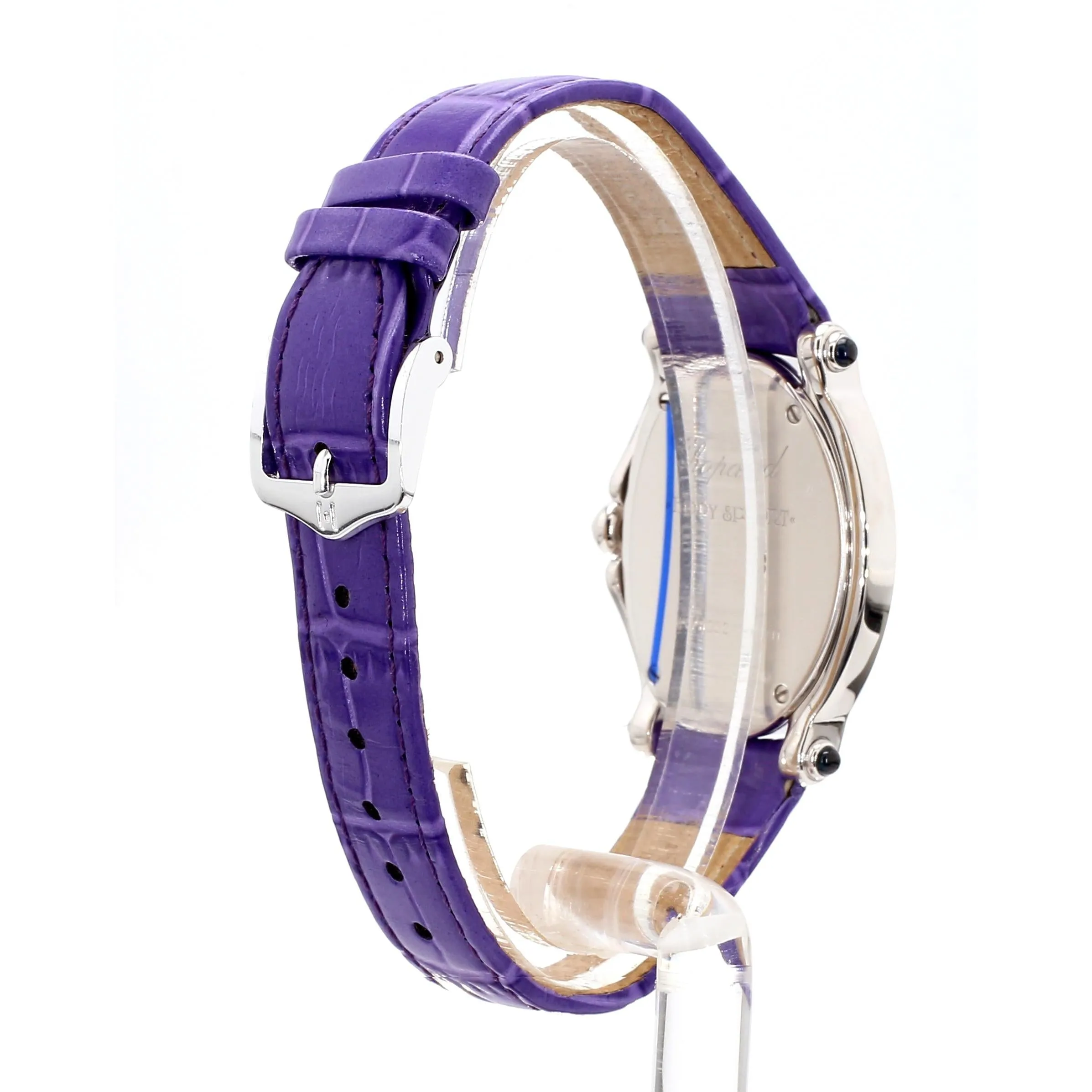 Chopard Happy Sport Floating Diamond & Diamond Bezel Purple Leather Strap Watch