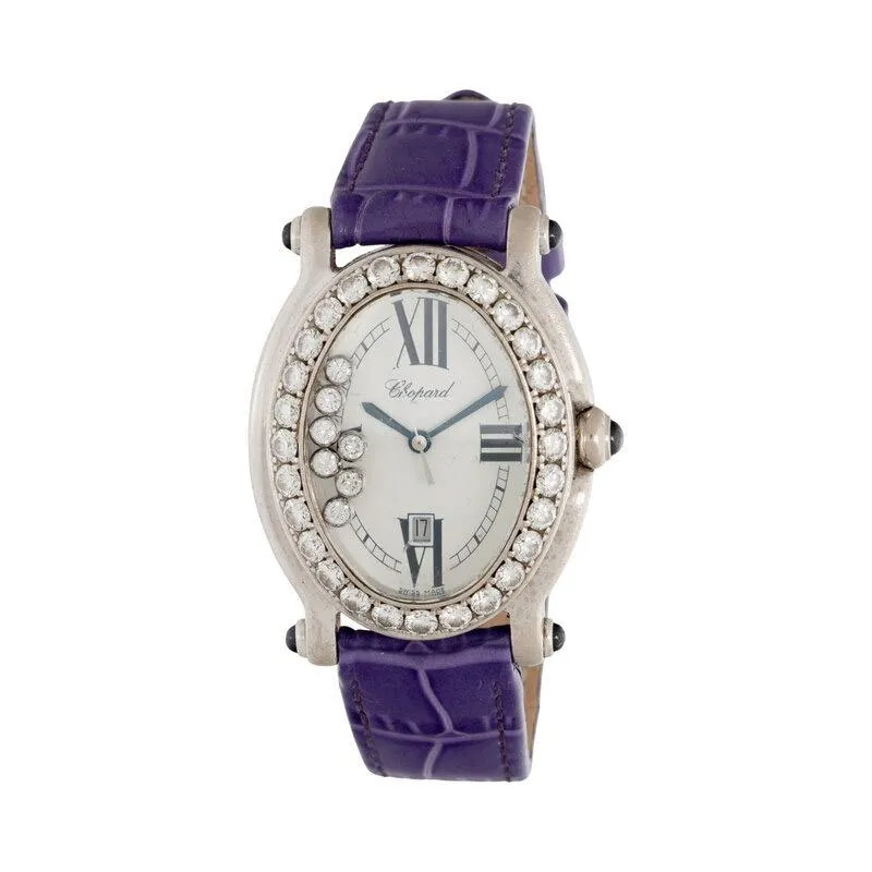 Chopard Happy Sport Floating Diamond & Diamond Bezel Purple Leather Strap Watch