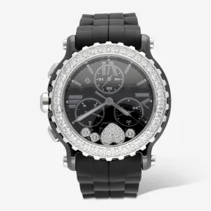 Chopard Happy Sport Round Chronograph Ceramic Diamond Quartz Ladies Watch 288515-9011