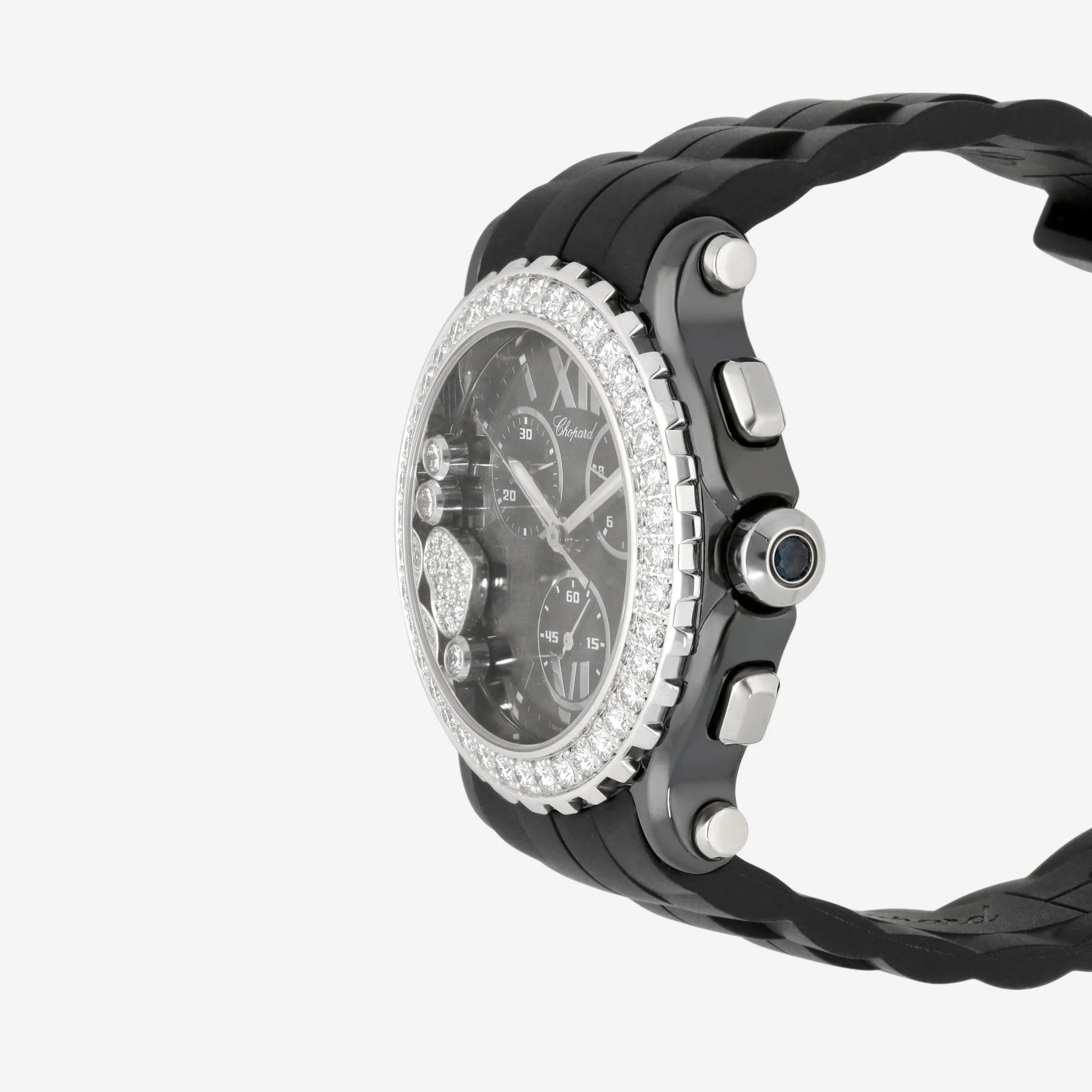 Chopard Happy Sport Round Chronograph Ceramic Diamond Quartz Ladies Watch 288515-9011
