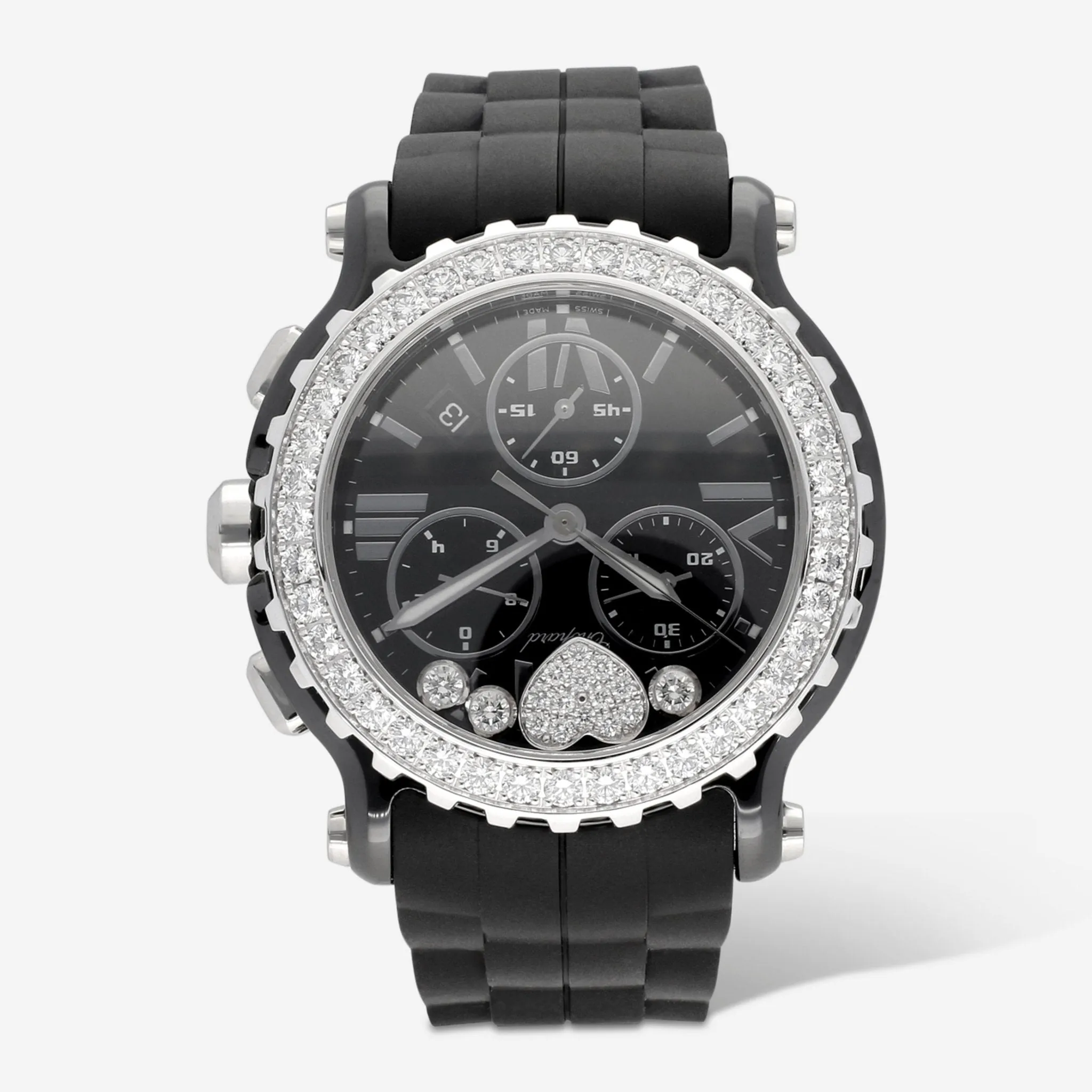 Chopard Happy Sport Round Chronograph Ceramic Diamond Quartz Ladies Watch 288515-9011