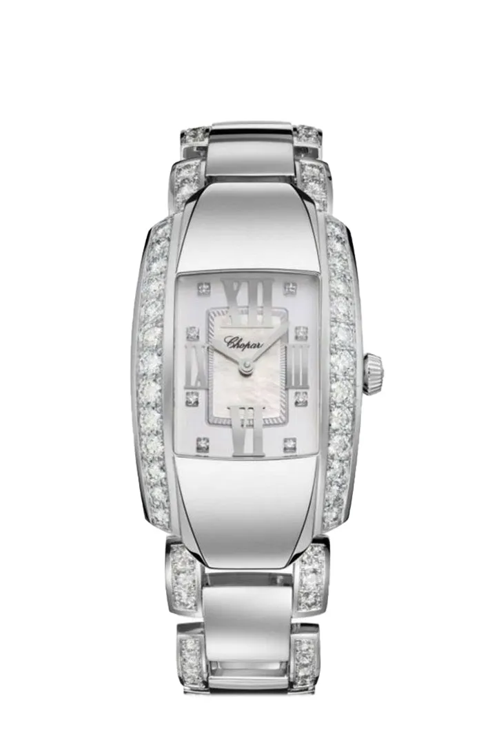 Chopard La Strada 26 Mop Dial White Gold Diamond Bezel 2 Row Diamond Bracelet 419400-1004