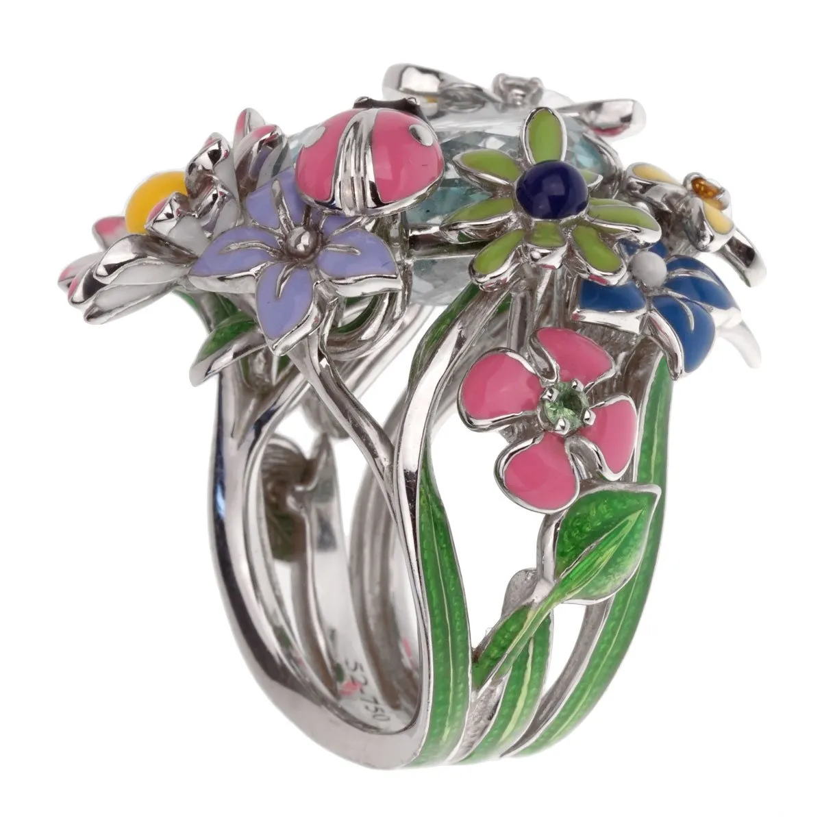Christian Dior Aquamarine Diorette Flower Cocktail Diamond Ring