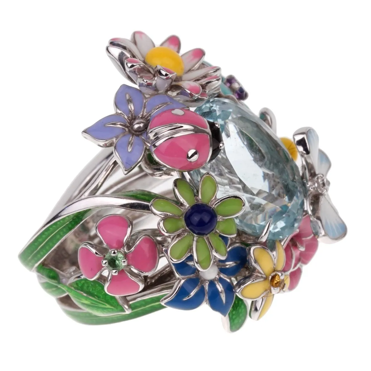 Christian Dior Aquamarine Diorette Flower Cocktail Diamond Ring