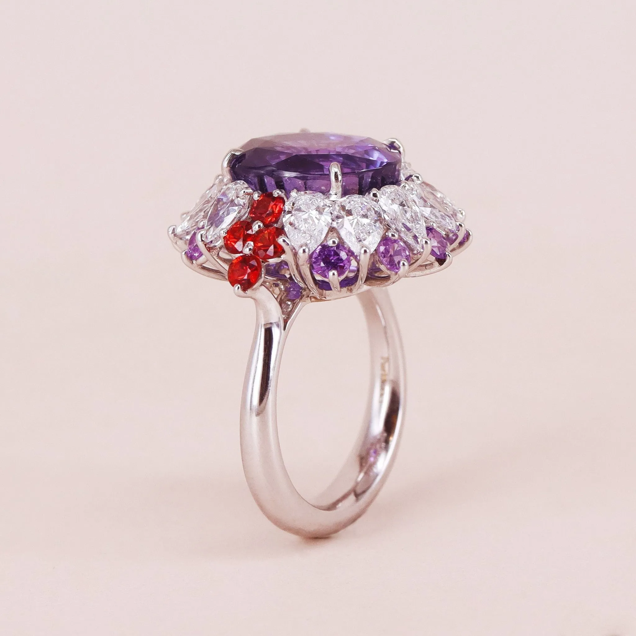 Contemporary 18KT White Gold Sapphire & Diamond Ring
