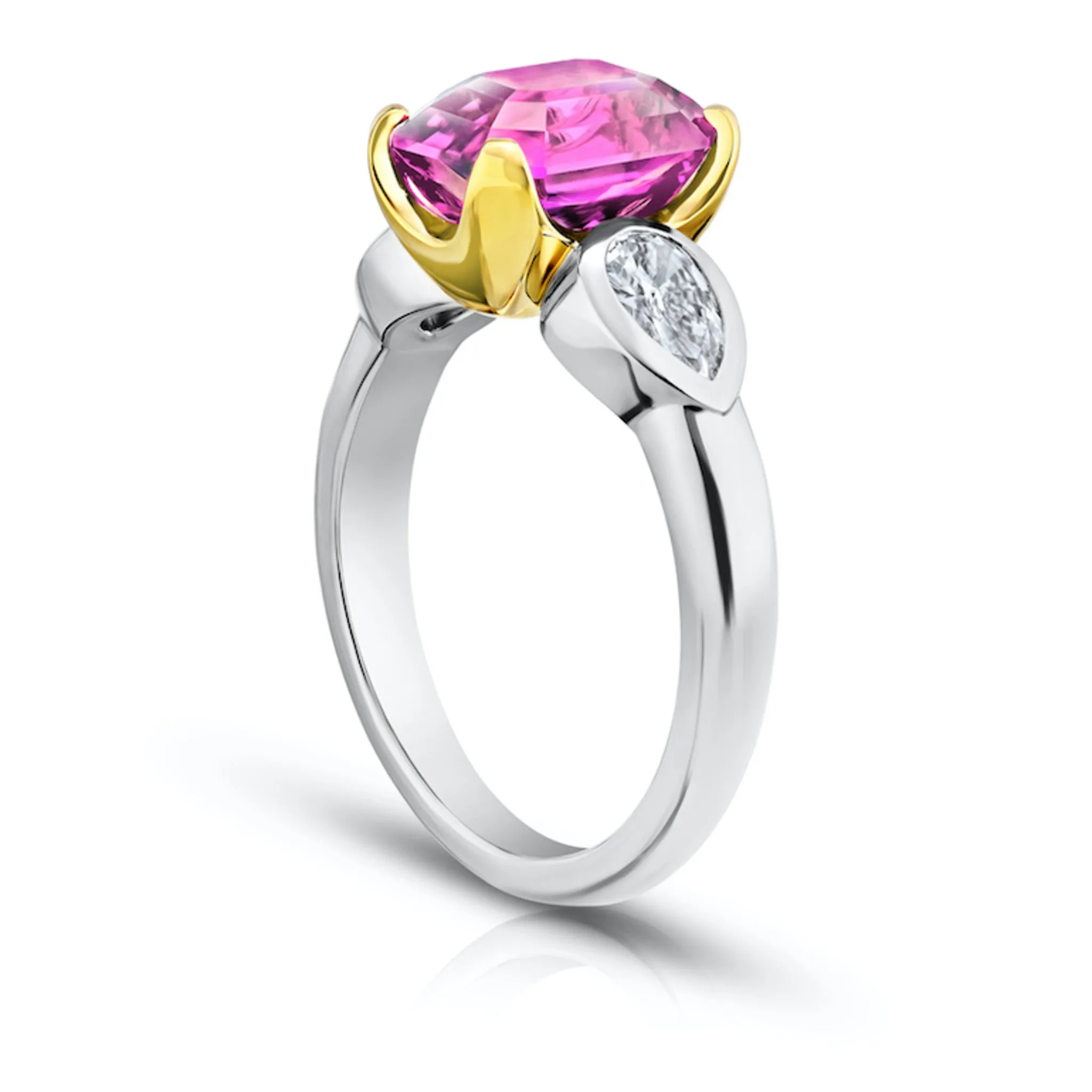 Contemporary Platinum & 18KT Yellow Gold Sapphire & Diamond Ring