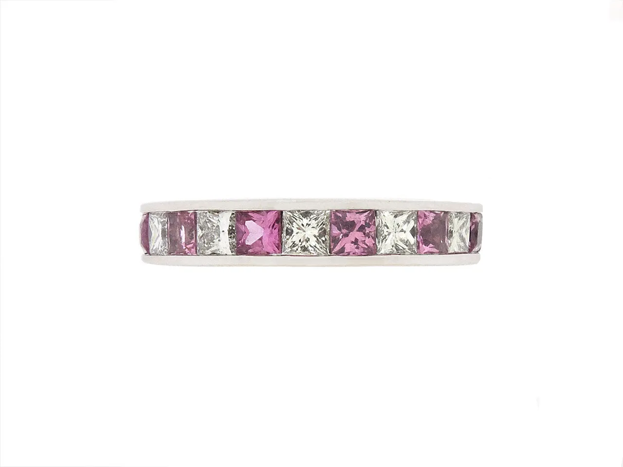 Diamond and Pink Sapphire Ring in 18K White Gold
