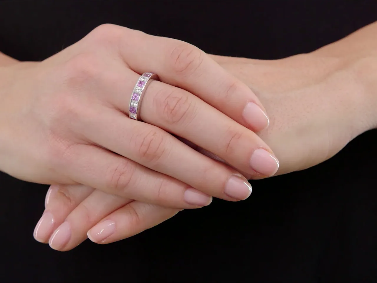 Diamond and Pink Sapphire Ring in 18K White Gold